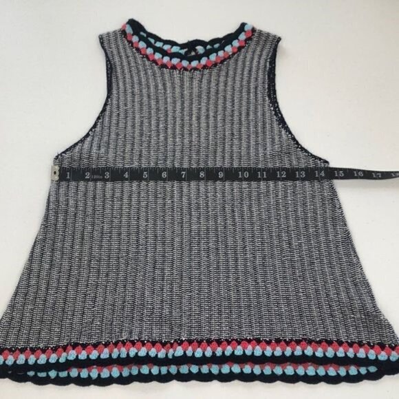 THML Sleeveless Sweater Top Blue/White Stripe Knit Crochet Round Collar Cotton S - Picture 9 of 12